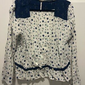 Free People Blue and White Women's Top